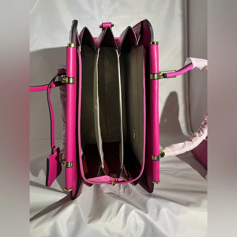 Hot Pink Faux Croc Satchel & Mini Purse Duo – Gold Hardware - Picture 3 of 3